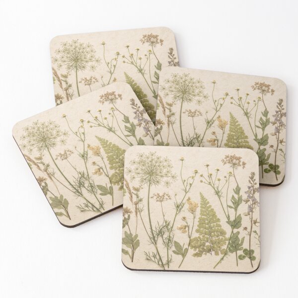 Item preview, Sun-Washed Herbarium Pressed Wildflowers & Ferns Art Print designed and sold by NocturnBotany.