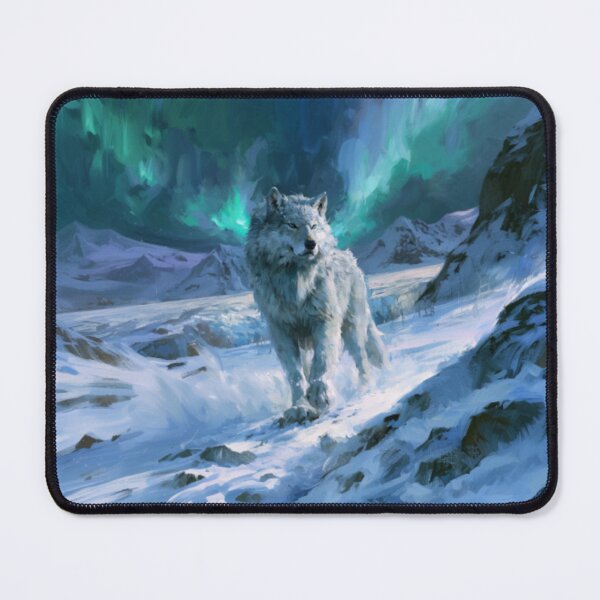Item preview, A gigantic Amarok of Inuit mythology standing upon a vast snow-covered Arctic landscape beneath the northern lights, Fantasy & Mythological Creatures designed and sold by CDC40.