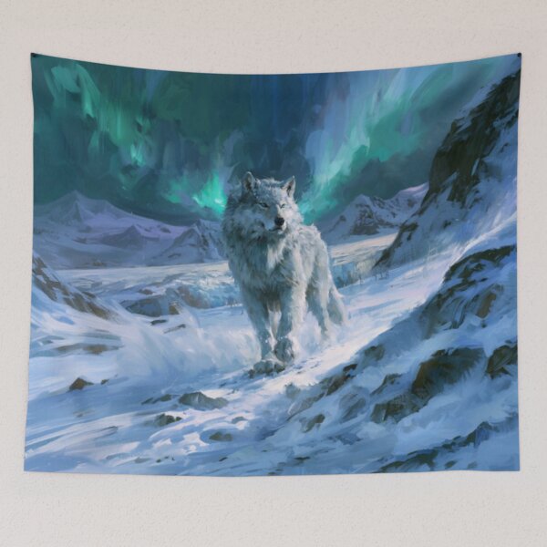 Item preview, A gigantic Amarok of Inuit mythology standing upon a vast snow-covered Arctic landscape beneath the northern lights, Fantasy & Mythological Creatures designed and sold by CDC40.