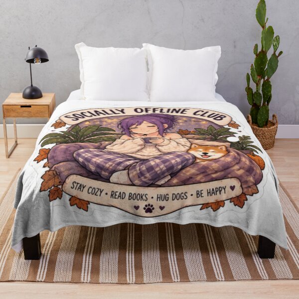 Item preview, Stay Cozy Read Books Hug Dogs Anime Girl Design | Socially Offline Club Autumn designed and sold by DailyStruggleCo.