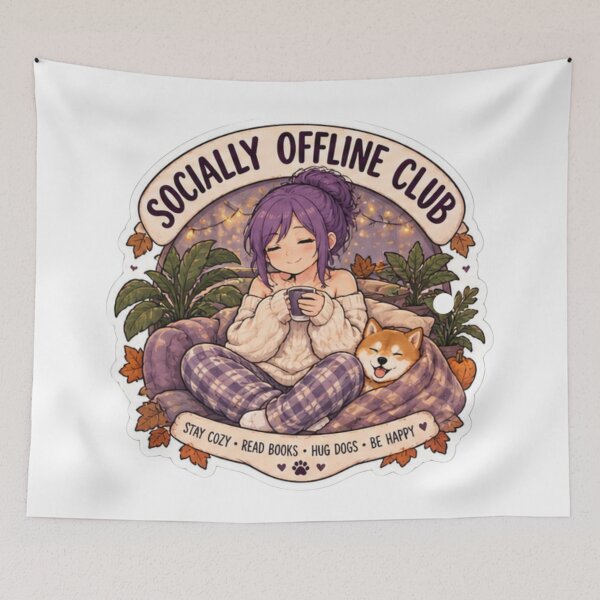 Item preview, Stay Cozy Read Books Hug Dogs Anime Girl Design | Socially Offline Club Autumn designed and sold by DailyStruggleCo.