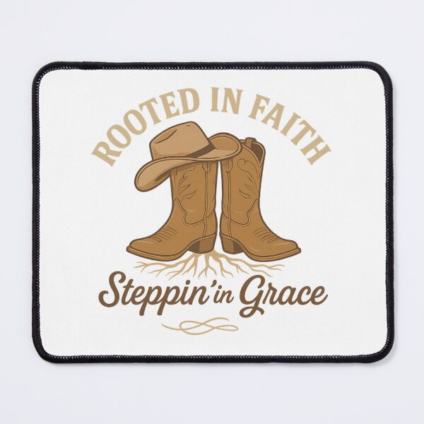 Item preview, Rooted in Faith, Steppin’ in Grace | Christian Cowgirl Boots Western Tee designed and sold by SoulThread Studio.