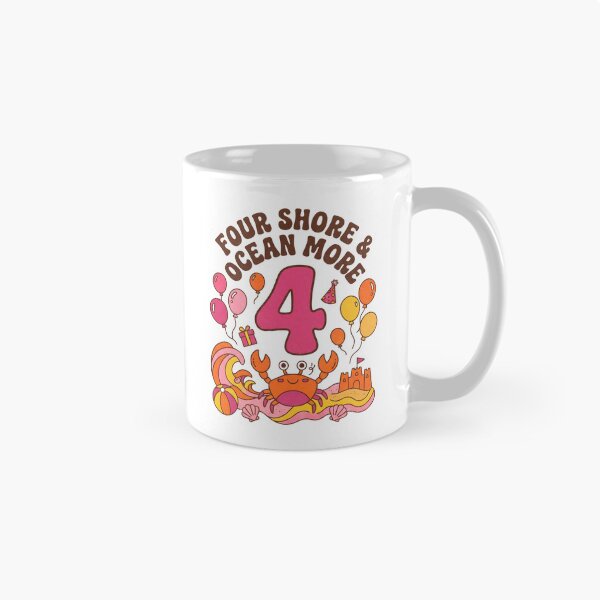 Item preview, Four Shore & Ocean More 4th Birthday – Cute Crab Beach Birthday Design designed and sold by Sea Gem.