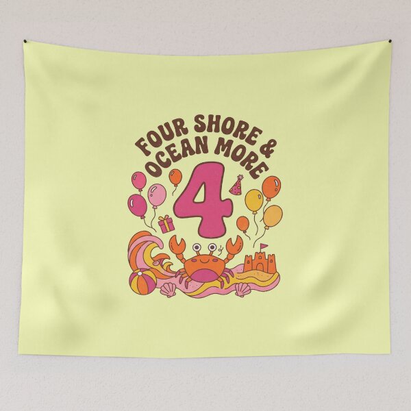 Item preview, Four Shore & Ocean More 4th Birthday – Cute Crab Beach Birthday Design designed and sold by Sea Gem.