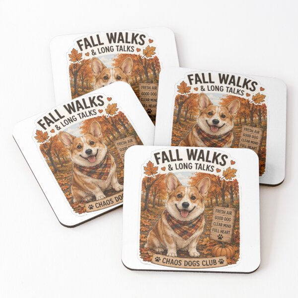 Item preview, Fall Walks and Long Talks Corgi Design | Chaos Dogs Club Autumn Dog Walk designed and sold by DailyStruggleCo.