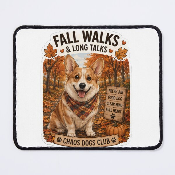 Item preview, Fall Walks and Long Talks Corgi Design | Chaos Dogs Club Autumn Dog Walk designed and sold by DailyStruggleCo.