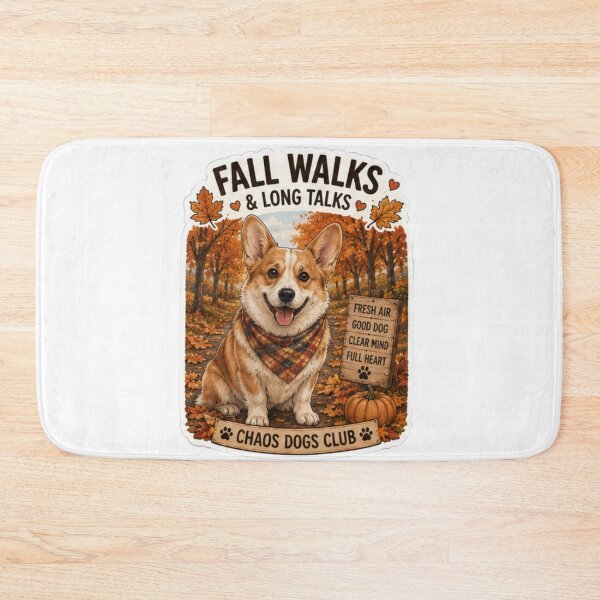 Item preview, Fall Walks and Long Talks Corgi Design | Chaos Dogs Club Autumn Dog Walk designed and sold by DailyStruggleCo.