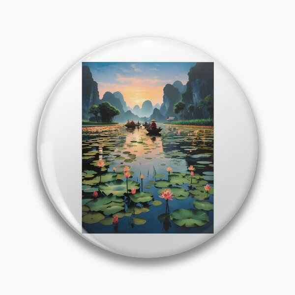 Item preview, Lotus Flowers In A Lake Vietnam At Dusk Under The Stars With Boats Travelling Scenic designed and sold by Garstshop.