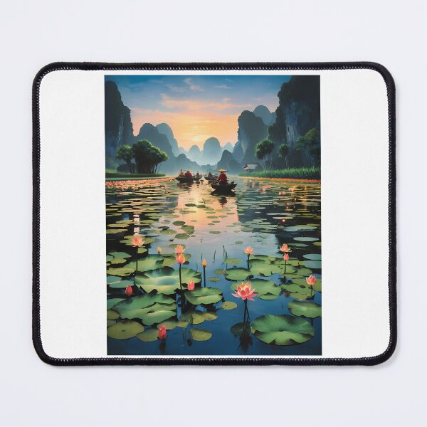 Item preview, Lotus Flowers In A Lake Vietnam At Dusk Under The Stars With Boats Travelling Scenic designed and sold by Garstshop.