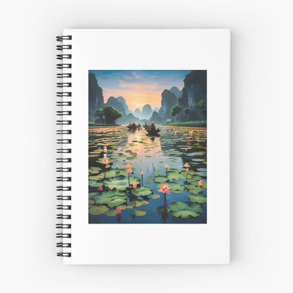 Item preview, Lotus Flowers In A Lake Vietnam At Dusk Under The Stars With Boats Travelling Scenic designed and sold by Garstshop.