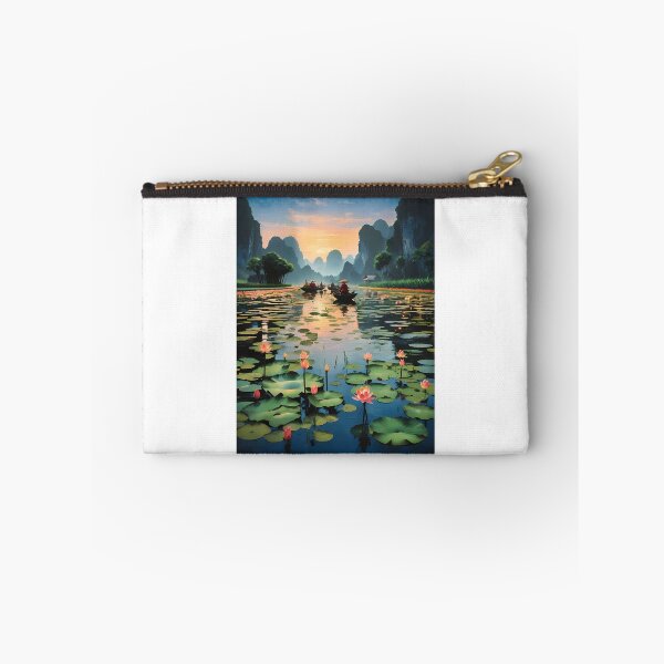 Item preview, Lotus Flowers In A Lake Vietnam At Dusk Under The Stars With Boats Travelling Scenic designed and sold by Garstshop.