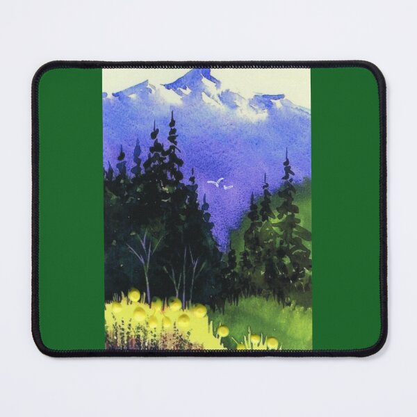Item preview, Blue Mountain Yellow Flowers, Watercolor Landscape designed and sold by aswoa.