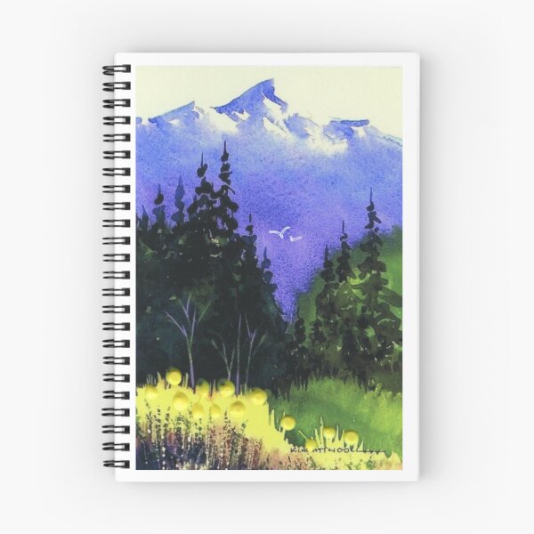 Item preview, Blue Mountain Yellow Flowers, Watercolor Landscape designed and sold by aswoa.
