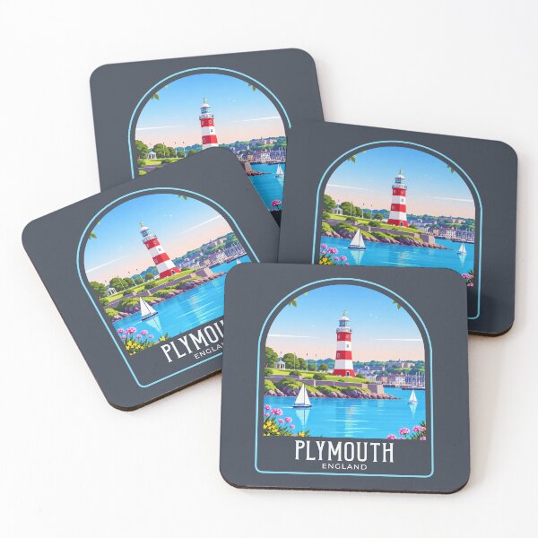 Artikelvorschau, Plymouth Vintage Reiseillustration entworfen und verkauft von HomeLivingCo.