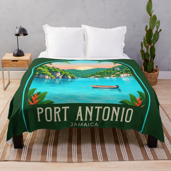 Item preview, Port Antonio Vintage Travel Illustration designed and sold by HomeLivingCo.