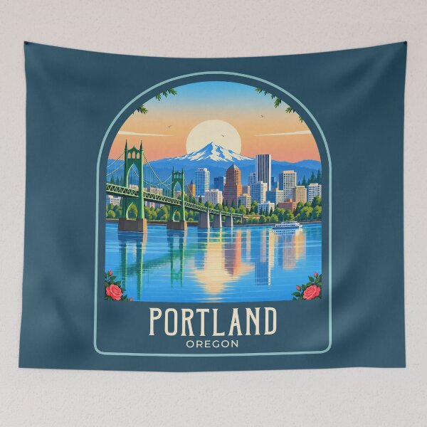 Item preview, Portland Vintage Travel Illustration designed and sold by HomeLivingCo.