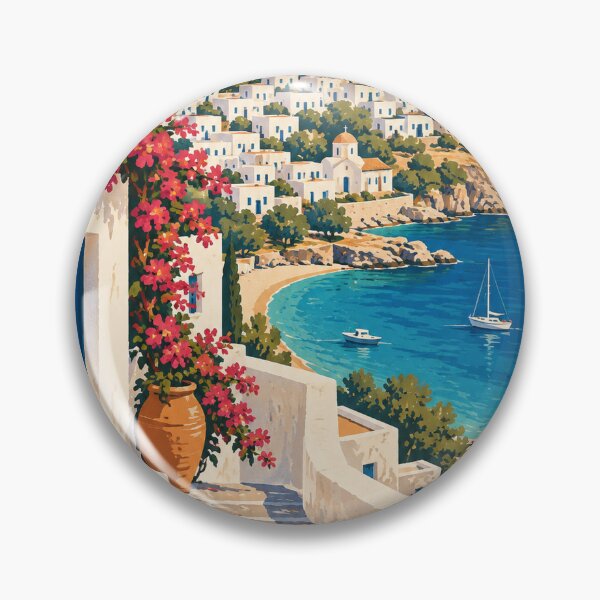 Item preview, Lindos Greece Travel Souvenir Midcentury Illustration designed and sold by VisualArtsOasis.