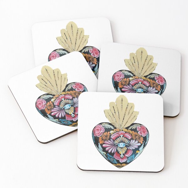 Item preview, Mexican Wooden Heart Oaxacan Wood Carving Hand Painted Flower Evil Eye Milagrito Folk Art Interior Design Decoration designed and sold by DekorStyle.