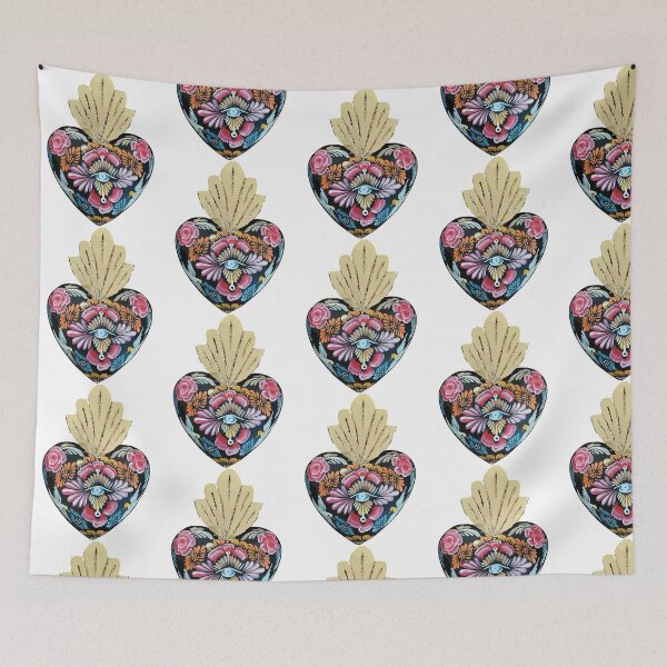 Item preview, Mexican Wooden Heart Oaxacan Wood Carving Hand Painted Flower Evil Eye Milagrito Folk Art Interior Design Decoration designed and sold by DekorStyle.