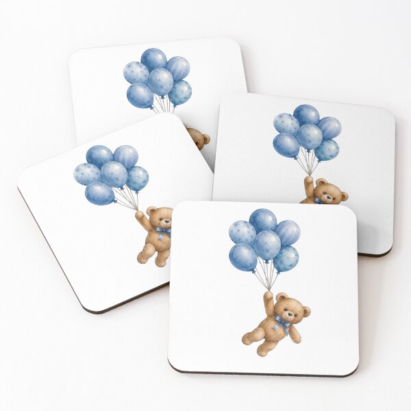 Item preview, Cute Teddy Bear Flying with Blue Balloons designed and sold by ZyVoAli.