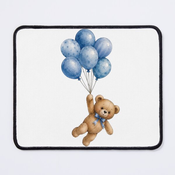 Item preview, Cute Teddy Bear Flying with Blue Balloons designed and sold by ZyVoAli.