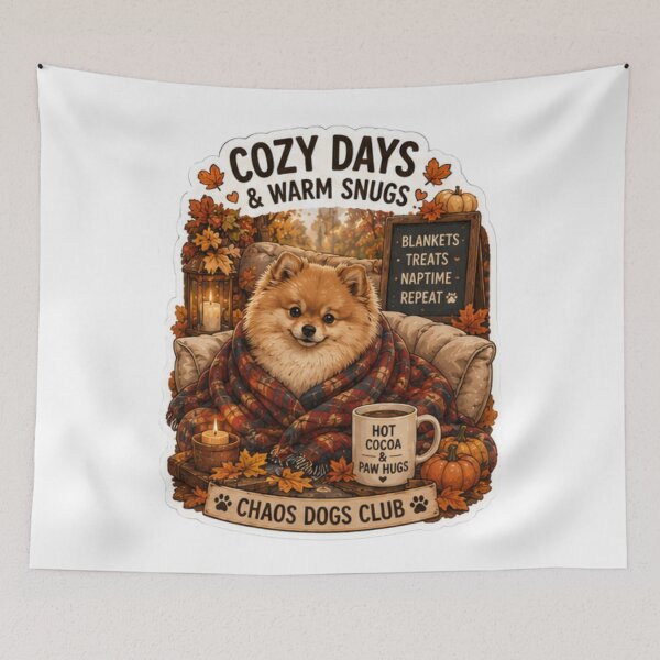 Item preview, Cozy Days and Warm Snugs Pomeranian Design | Chaos Dogs Club Autumn Blanket designed and sold by DailyStruggleCo.