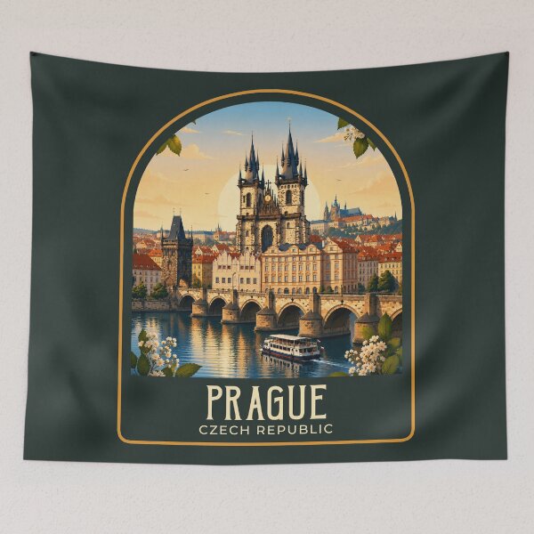 Item preview, Prague Vintage Travel Illustration designed and sold by HomeLivingCo.