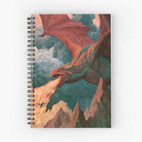 Item preview, A colossal Dragon soaring above jagged mountain peaks breathing streams of fire beneath storm-filled skies, Fantasy & Mythological Creatures designed and sold by CDC40.