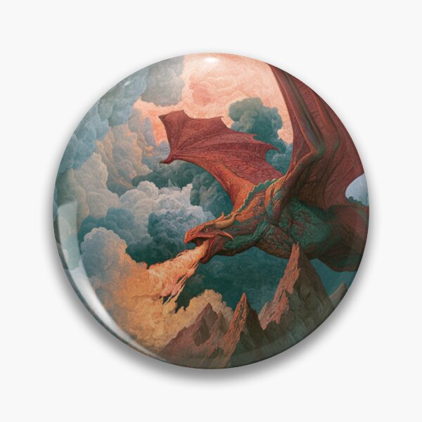 Item preview, A colossal Dragon soaring above jagged mountain peaks breathing streams of fire beneath storm-filled skies, Fantasy & Mythological Creatures designed and sold by CDC40.