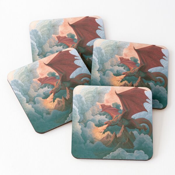 Item preview, A colossal Dragon soaring above jagged mountain peaks breathing streams of fire beneath storm-filled skies, Fantasy & Mythological Creatures designed and sold by CDC40.