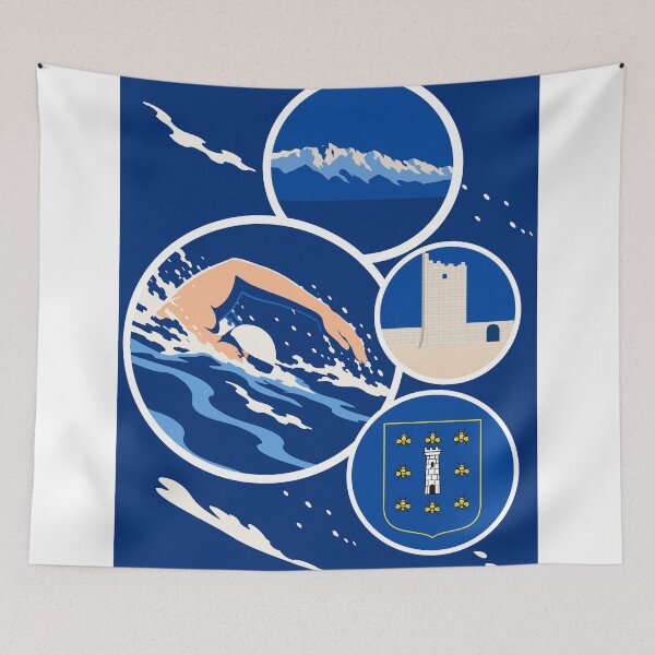 Item preview, Ražanac More Than a Race | Open Water Swimming Art Print | Croatia Coastal Print | Retro Swimmer Art | Adriatic Sea Gift designed and sold by Studio pod Burom.