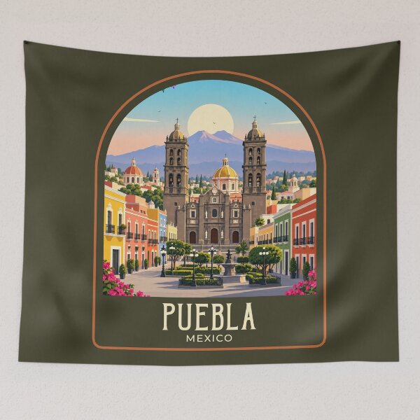 Item preview, Ilustración de viaje vintage de Puebla designed and sold by HomeLivingCo.