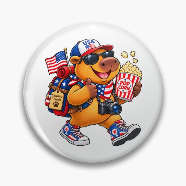 Item preview, Cute USA Capybara with Popcorn – American Adventure designed and sold by CapybaraTravels.