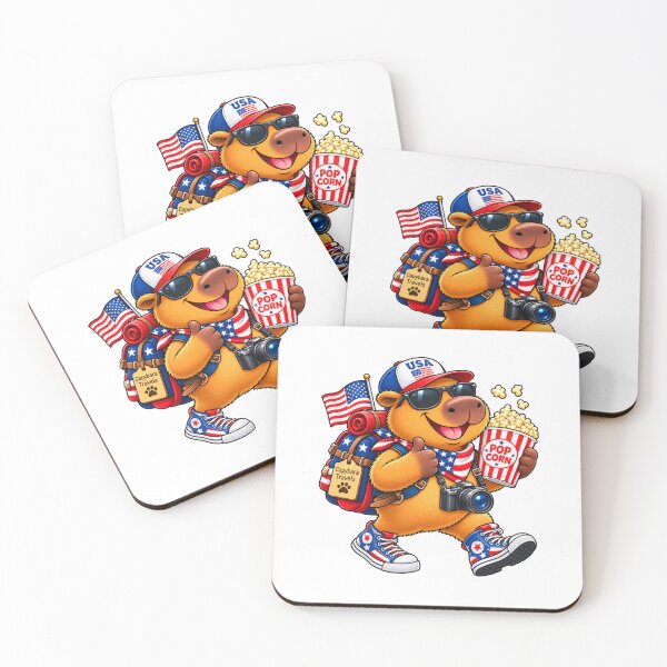 Item preview, Cute USA Capybara with Popcorn – American Adventure designed and sold by CapybaraTravels.