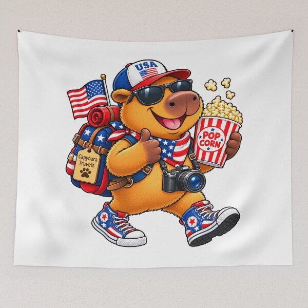 Item preview, Cute USA Capybara with Popcorn – American Adventure designed and sold by CapybaraTravels.