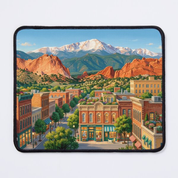 Item preview, Garden of the Gods Gallery Street Charming Mountain Town Scene designed and sold by Rocky Mountain Artistry.