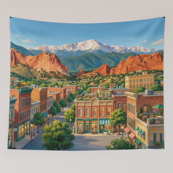 Item preview, Garden of the Gods Gallery Street Charming Mountain Town Scene designed and sold by Rocky Mountain Artistry.