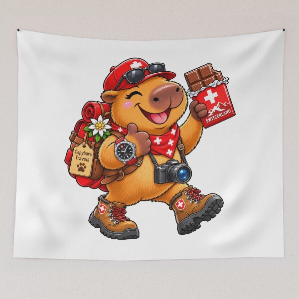 Item preview, Cute Capybara in Switzerland – Swiss Watch & Chocolate Adventure designed and sold by CapybaraTravels.