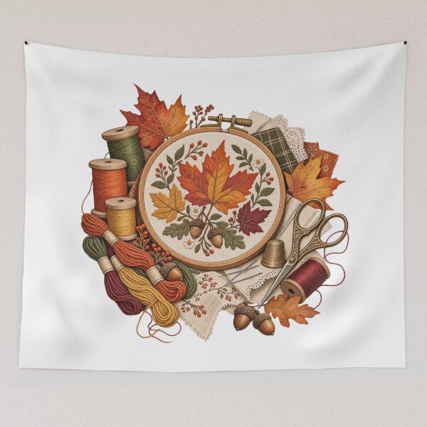 Item preview, Vintage Autumn Embroidery Basket designed and sold by Golden Era Studio.