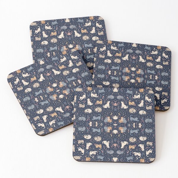 Item preview, Celestial Cat Dog Pattern in Blue Mystic Moonlight Felines Moon and Stars Seamless Design Pet Lovers  designed and sold by ArtDesignTp.