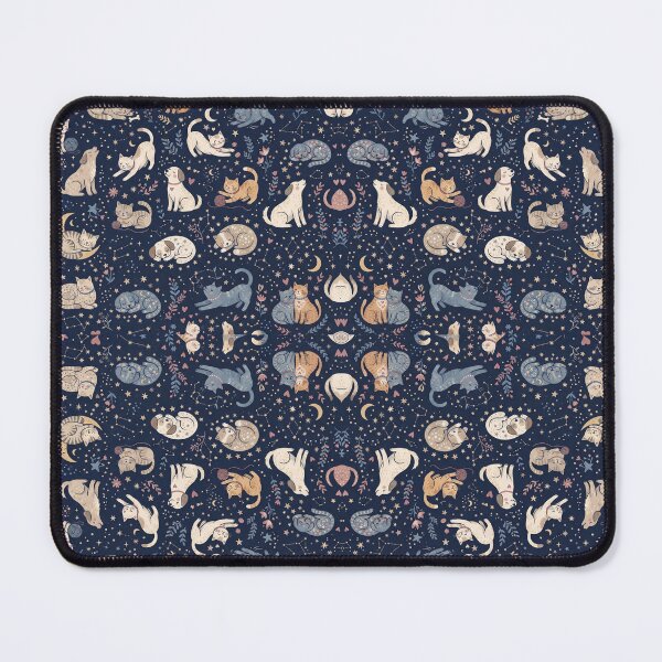 Item preview, Celestial Cat Dog Pattern in Blue Mystic Moonlight Felines Moon and Stars Seamless Design Pet Lovers  designed and sold by ArtDesignTp.