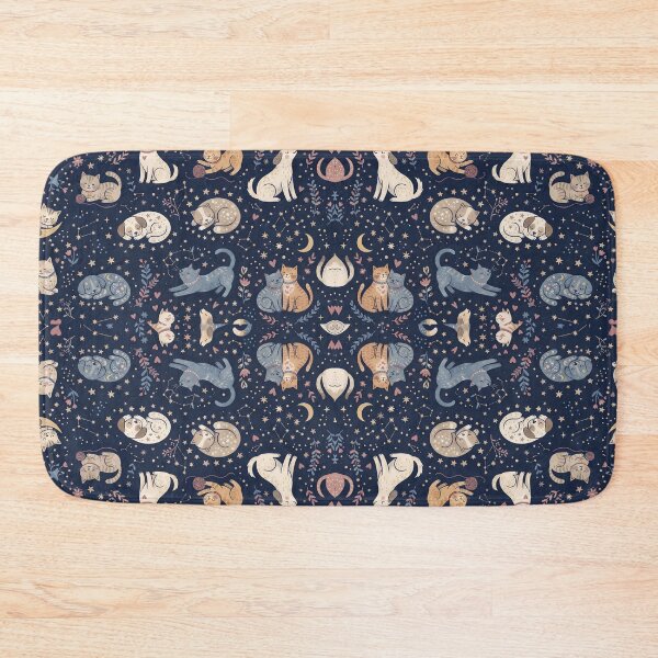 Item preview, Celestial Cat Dog Pattern in Blue Mystic Moonlight Felines Moon and Stars Seamless Design Pet Lovers  designed and sold by ArtDesignTp.