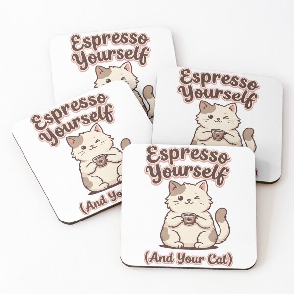Item preview, Espresso Yourself – Coffee and Cat Lover Pun Design designed and sold by RokomariFabric.