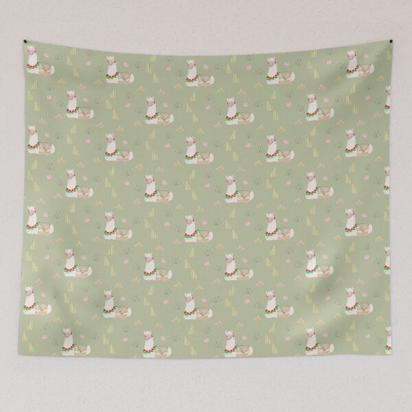 Item preview, Cute Watercolor Resting Llama Sage Green Pattern designed and sold by svitlaarty.