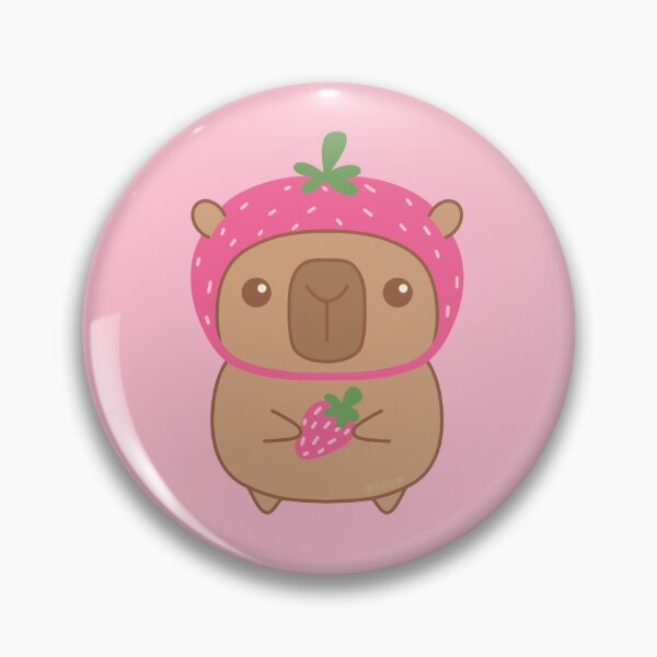 Item preview, Cute Kawaii Capybara Wearing Strawberry Hat Holding Strawberry designed and sold by DrawnByAllu.
