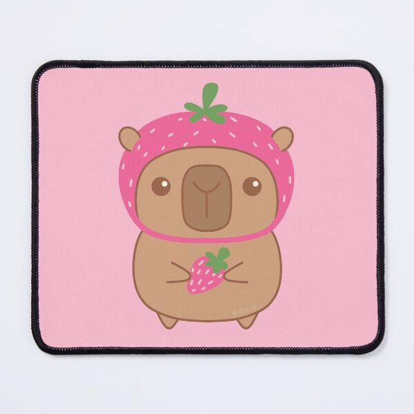 Item preview, Cute Kawaii Capybara Wearing Strawberry Hat Holding Strawberry designed and sold by DrawnByAllu.