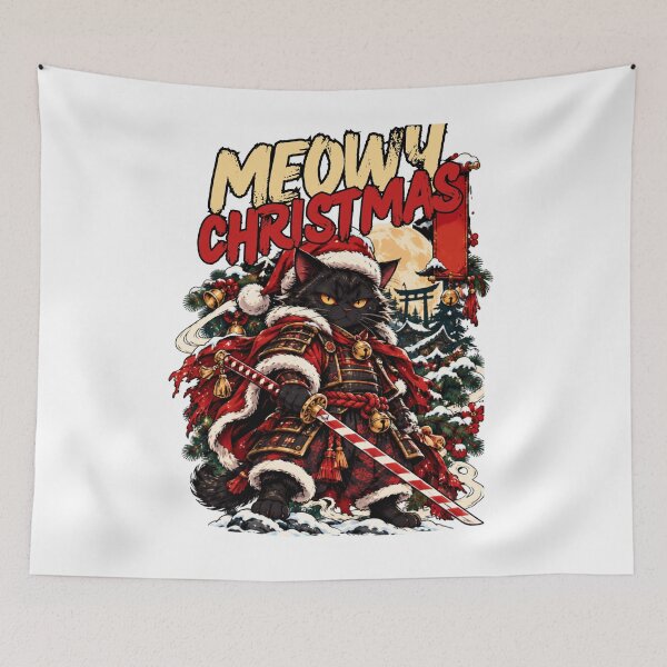 Item preview, Meowy Christmas Samurai Cat Anime designed and sold by WelLarsDigitals.