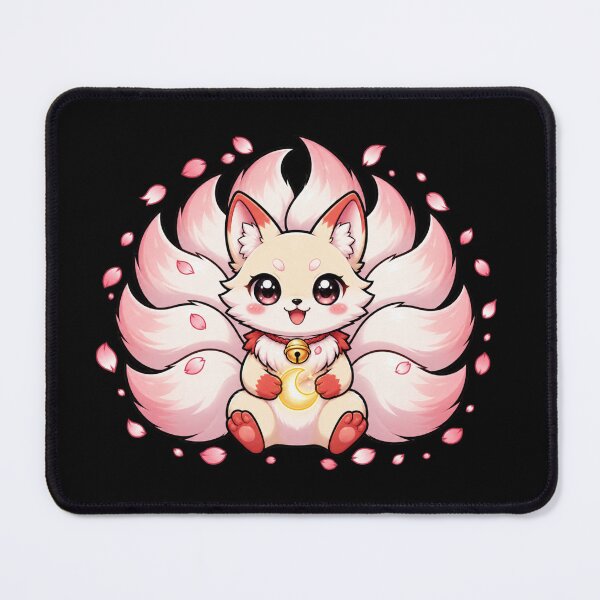Item preview, Adorable Nine-Tailed Kitsune Holding a Glowing Crescent Moon – Cute Japanese Fox Spirit designed and sold by MrDev.