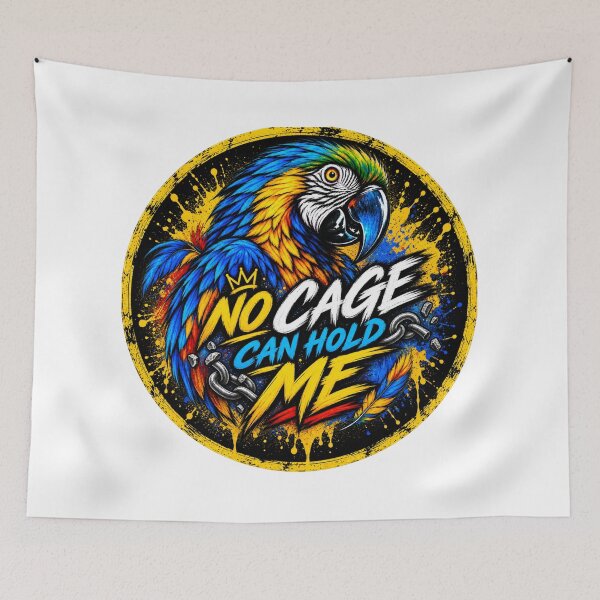 Item preview, No Cage Can Hold Me – Colorful Macaw Street Art designed and sold by SidneiSampaioStudio.