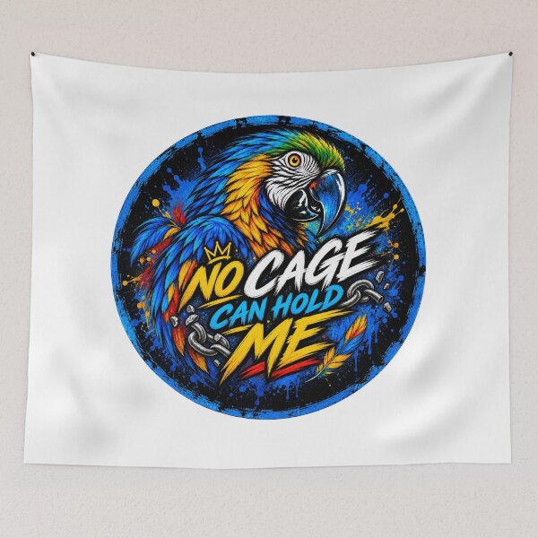 Item preview, No Cage Can Hold Me – Colorful Macaw Street Art designed and sold by SidneiSampaioStudio.